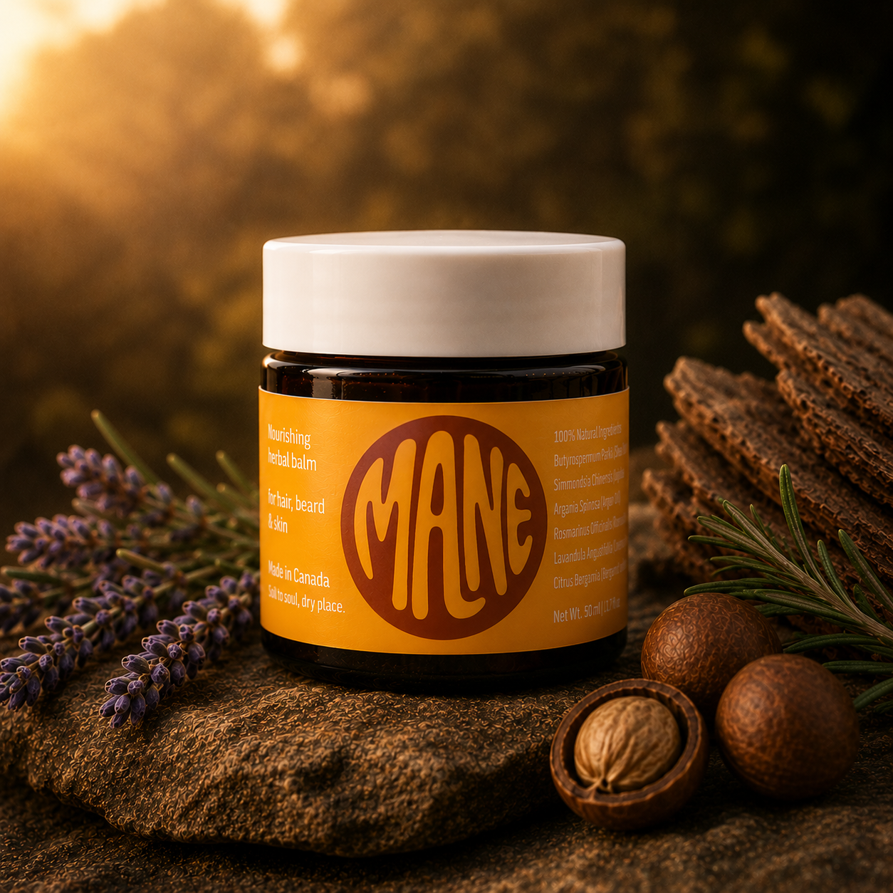 MANE restorative herbal balm jar for hair beard and skin